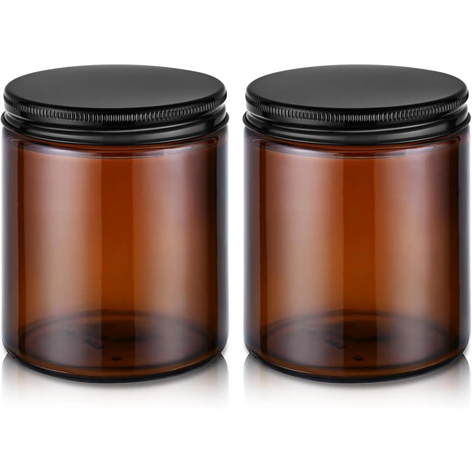 8 oz Thick Reusable Amber Wide-Mouth Airtight Leakproof Glass Canister Jars with Screw Metal Lids, 2-Pack with Blank Labels for Pet Treat Samples, Kitchen Containers, Thick Glass