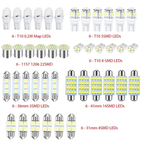 42PCS 6500K Bright White Universal Fit Car Interior Light Bulb Set, Energy Efficient Replacement for Dome, Map, Trunk, License Plate Lights