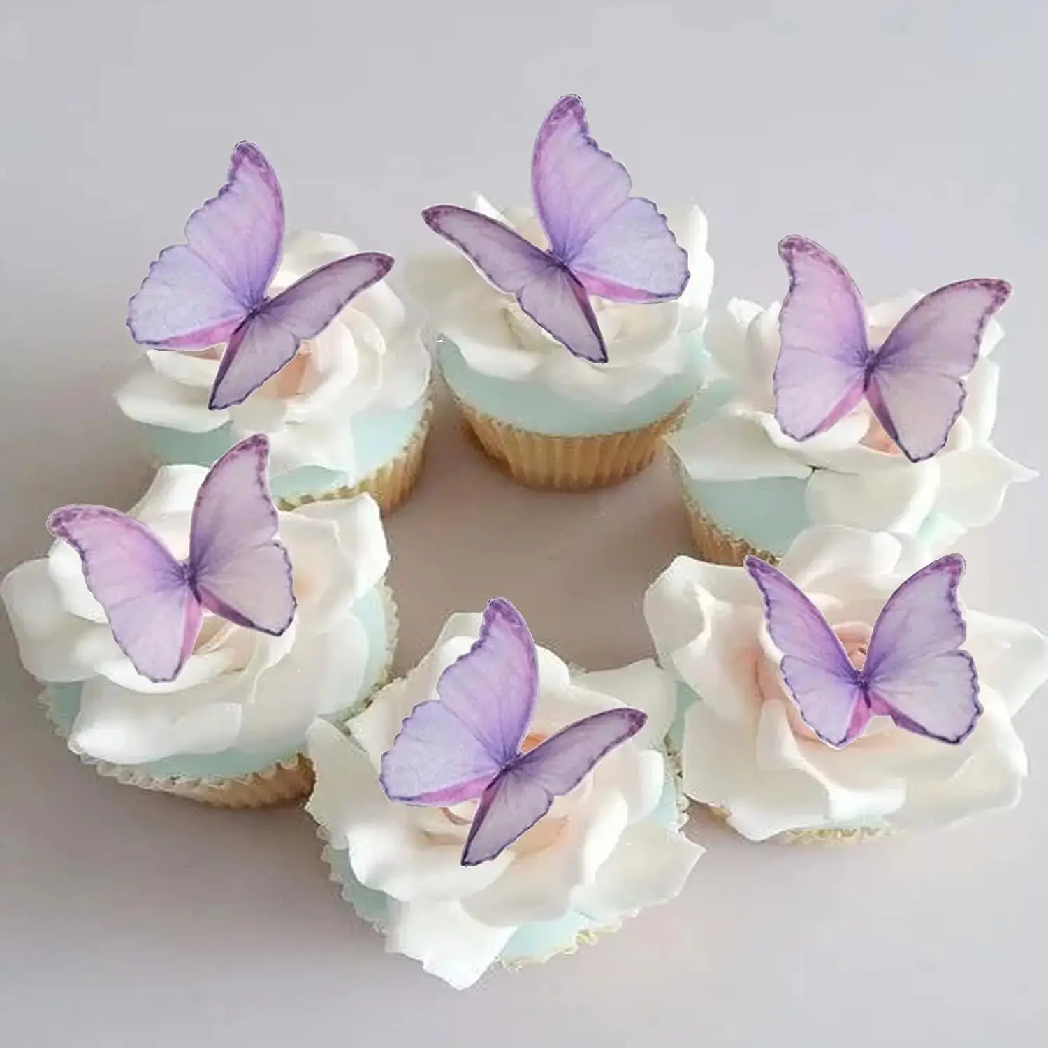 Edible Wafer Paper Butterflies Set of 48 Purple Cake Decorations, Cupcake Topper
