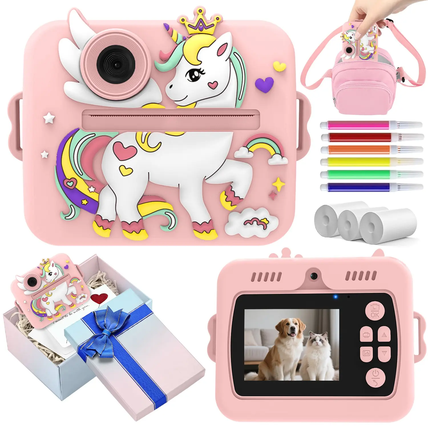 Kids Camera Instant Print, Rechargeable Battery, 1200mah, 1080P HD Video, Compact & Portable, Ideal for Travel, Family Photos, Outdoor Activities