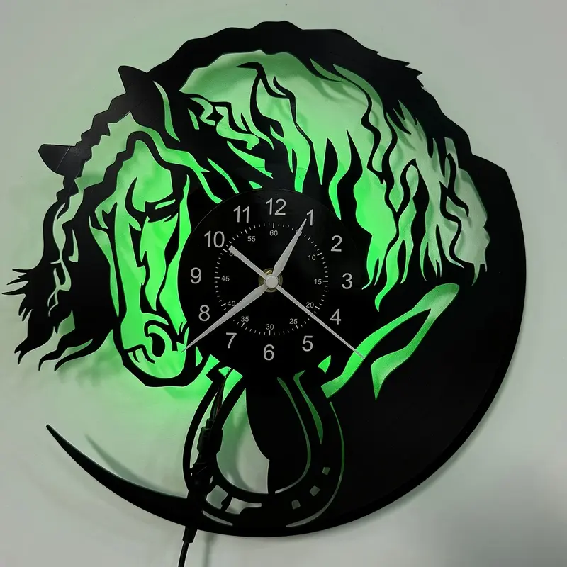 Horse Themed LED Vinyl Wall Clock, Rustic Farmhouse Wall Decor for Living Room Bedroom Office Kitchen, Perfect Gift for Horse Lovers on Birthdays Christmas (Batteries Not Included)
