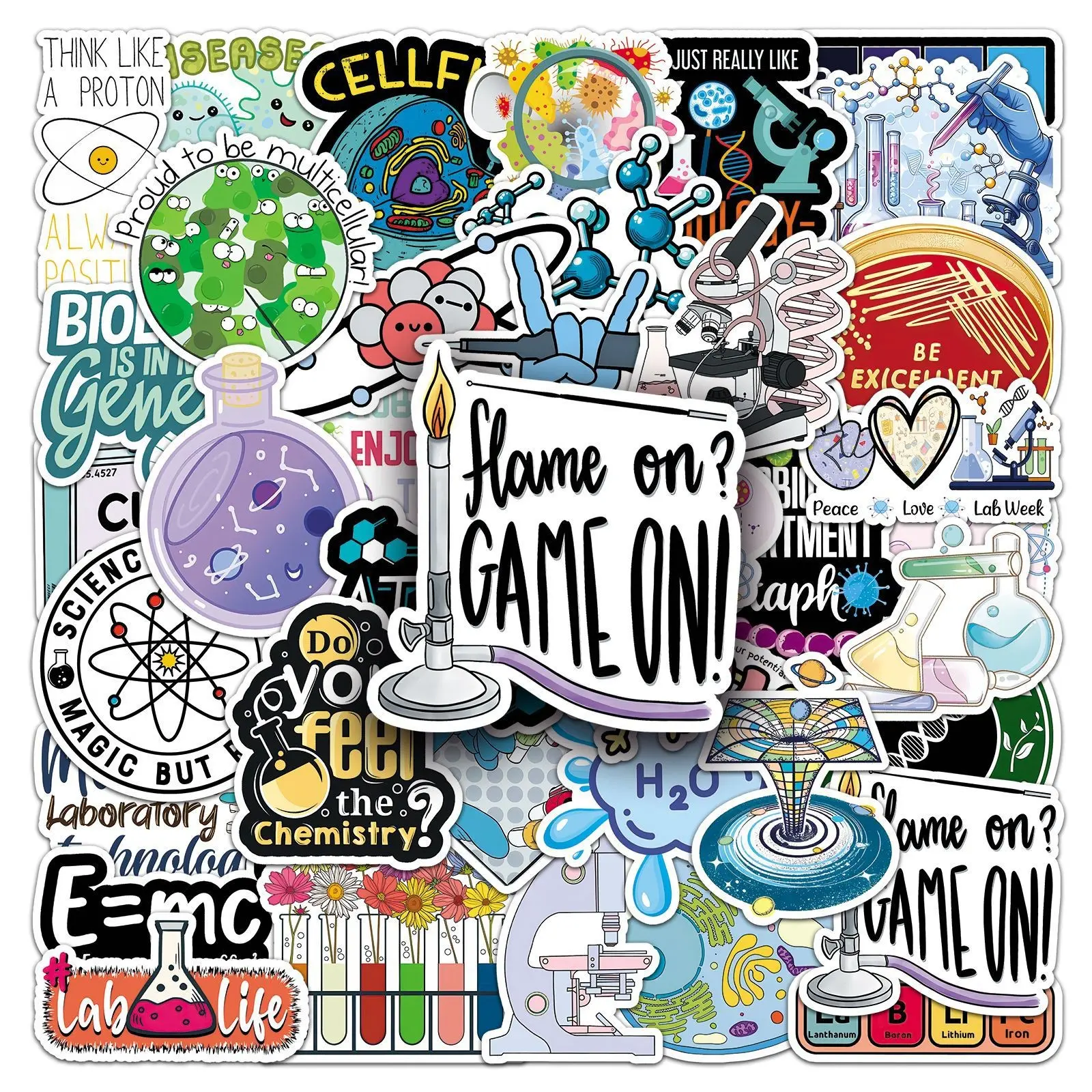 50Pcs Science Stickers for Students, Biology Lab Decorative Stickers, Waterproof Notebook and Planner Stickers, Educational Supplies