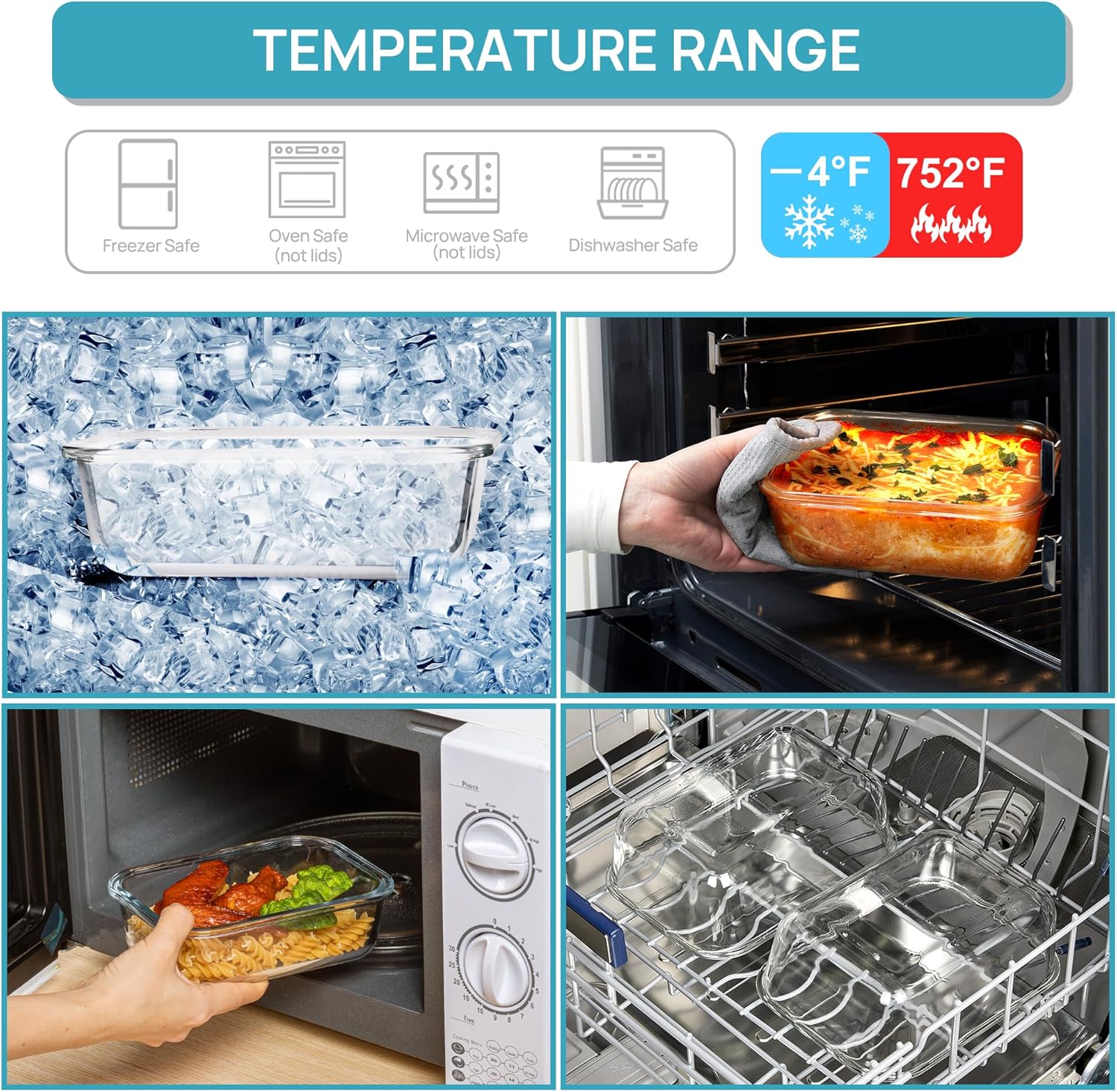 18-Pack Blue Glass Food Storage Containers 6 Sizes Square & Rectangle Airtight Leakproof Lids BPA-Free Microwave Freezer Safe for Kitchen Organization Meal Prep