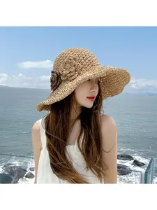 Wide Brim Foldable Straw Hat UPF Sun Protection Beach Summer Women