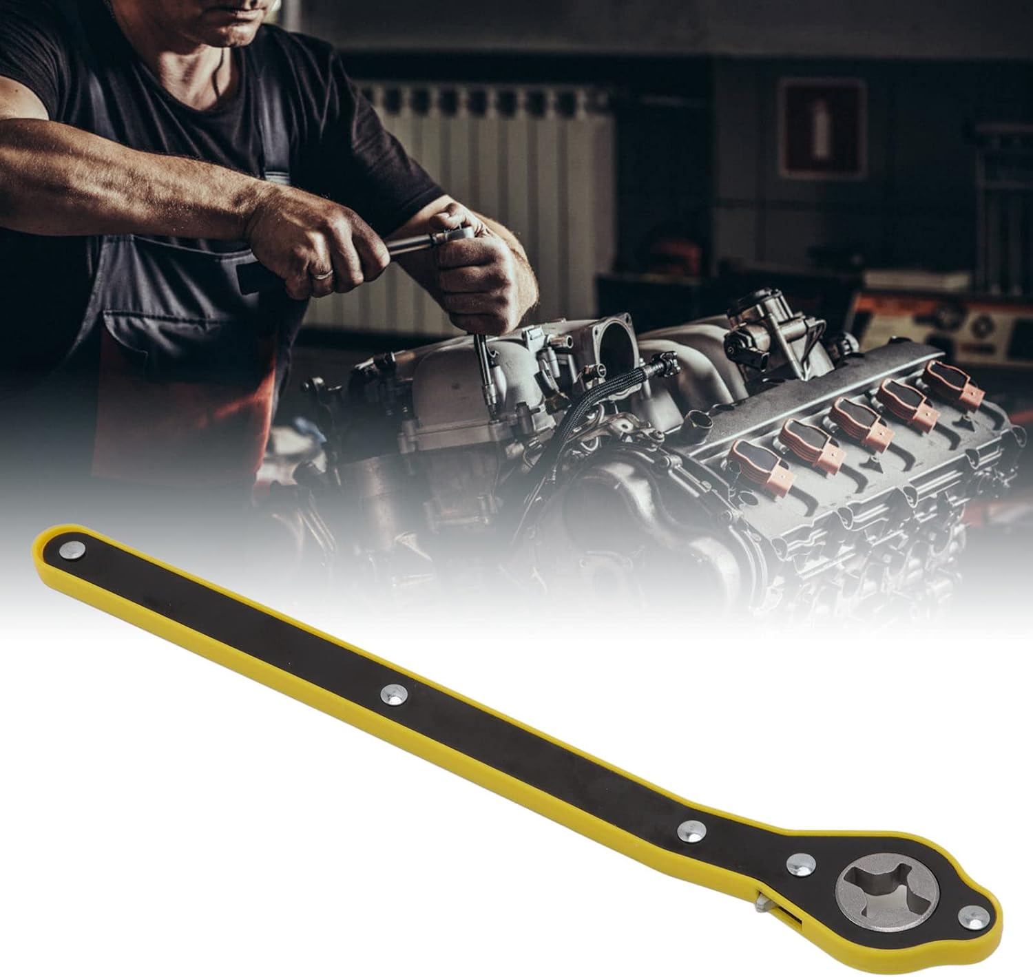 Labor Saving Long Handle Ratchet Wrench, 13.4in Steel Ratchet Spanner Strong Tool Hard Wrench for Wheel Tire Removal Repair