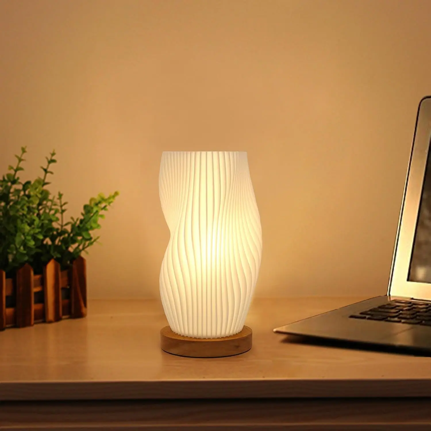 Novelty Small Table Lamp for Bedroom,Vintage Style Striped Small Night Light Lamp, Mini Bedside Lamp for Living Room Nightstand Small Space Kids Room Living Room Office Dorm (SM), Warm-SM