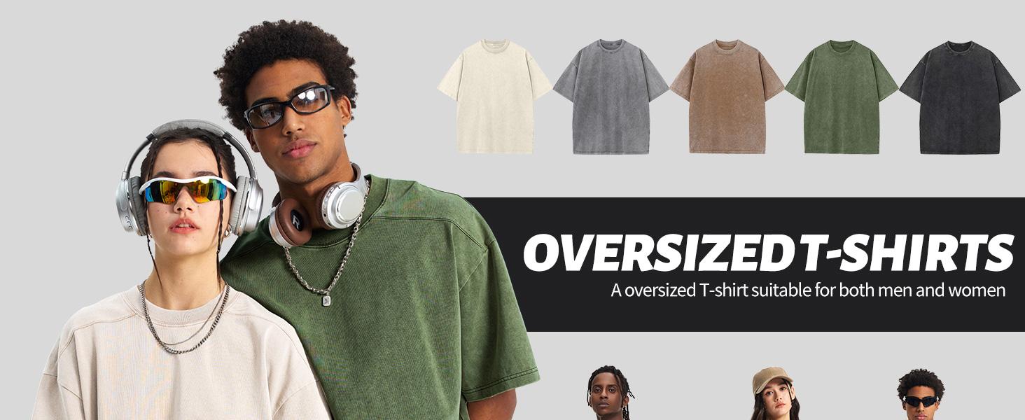 Gihuo 4 Pack Men Women Oversized Tshirts for Men Acid Wash Loose Fit Vintage Cotton Heavyweight T Shirts Baggy Tees Unisex Tops Casual Soft