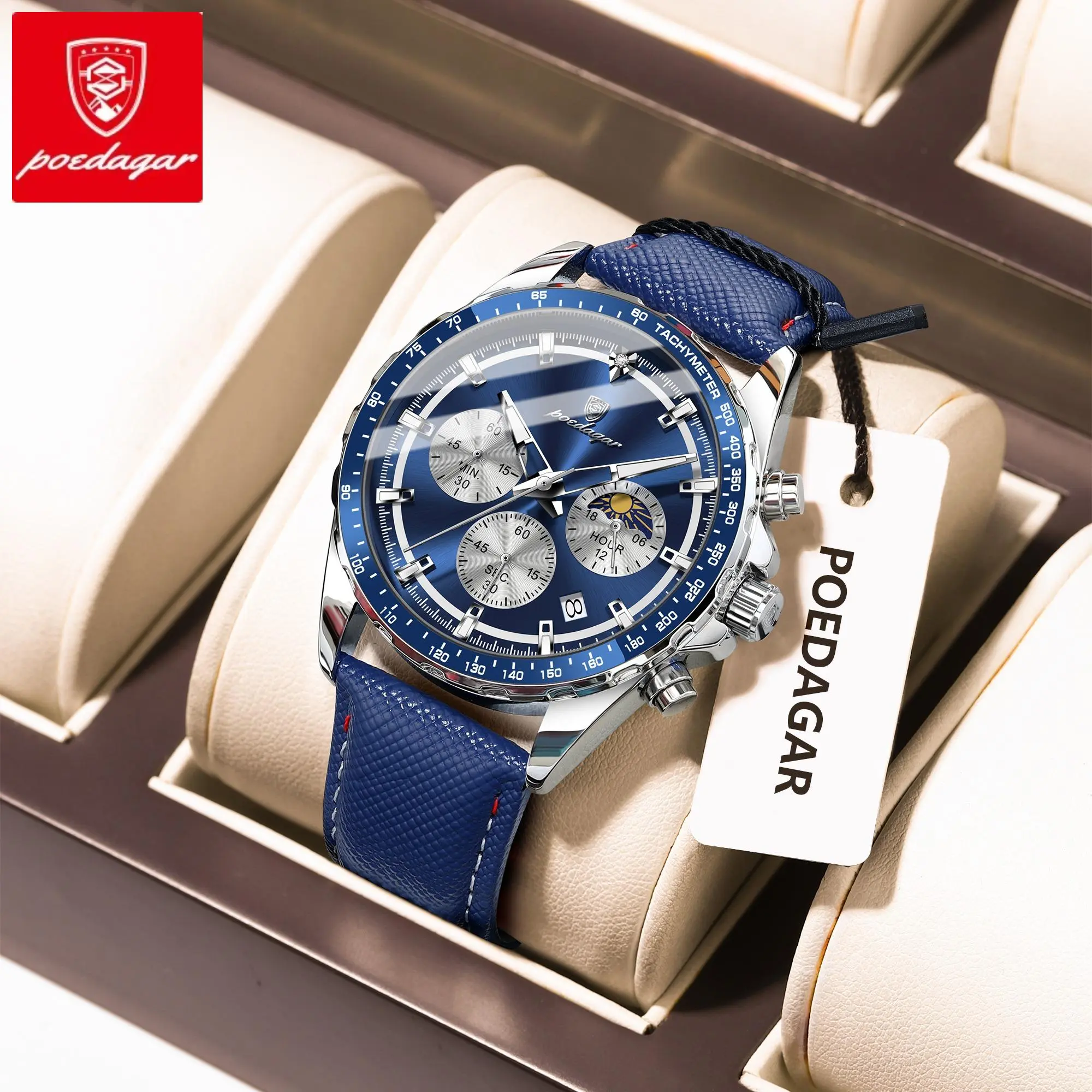 POEDAGAR Men's Fashion Casual Stainless Steel Analog Quartz Watch with Luminous Hands, Automatic Date, and 3Bar Waterproofing, Quartz Analog Wristwatch, Round Face