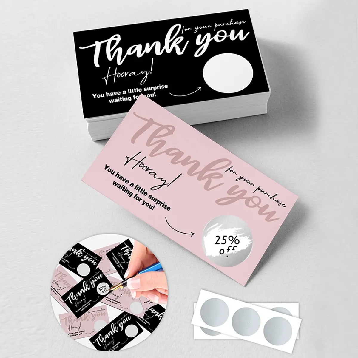 50pcs Scratch-Off Discount Coupon Cards, Blank Thank You Gift Vouchers, Paper Material, Business, Restaurant, Spa, Salon Gifts, Holiday Celebrations