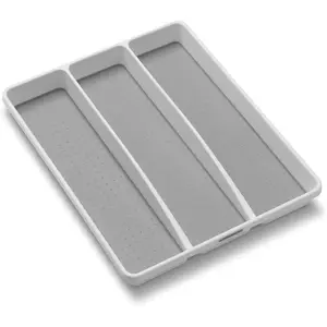 3 Compartment Utensil Tray, Multi Purpose Storage Organizer, Non Slip Lining,Deep Storage for Ladles, Whisks & Serving Tools, for Drawers & Home Organization, White