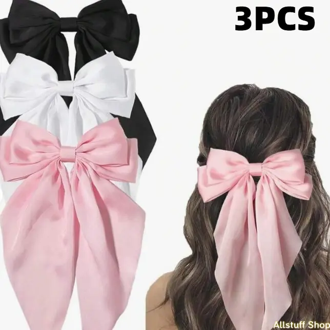 Solid Color Bow Decor Bowknot Design Hair Clip Set, Pretty Bow, Cute Hair Accessories for Women & Girls, Minimalist Headwear Suitable for Thick Hair Hairstyles Ideas, Barrettes tiktokshopbacktoschool