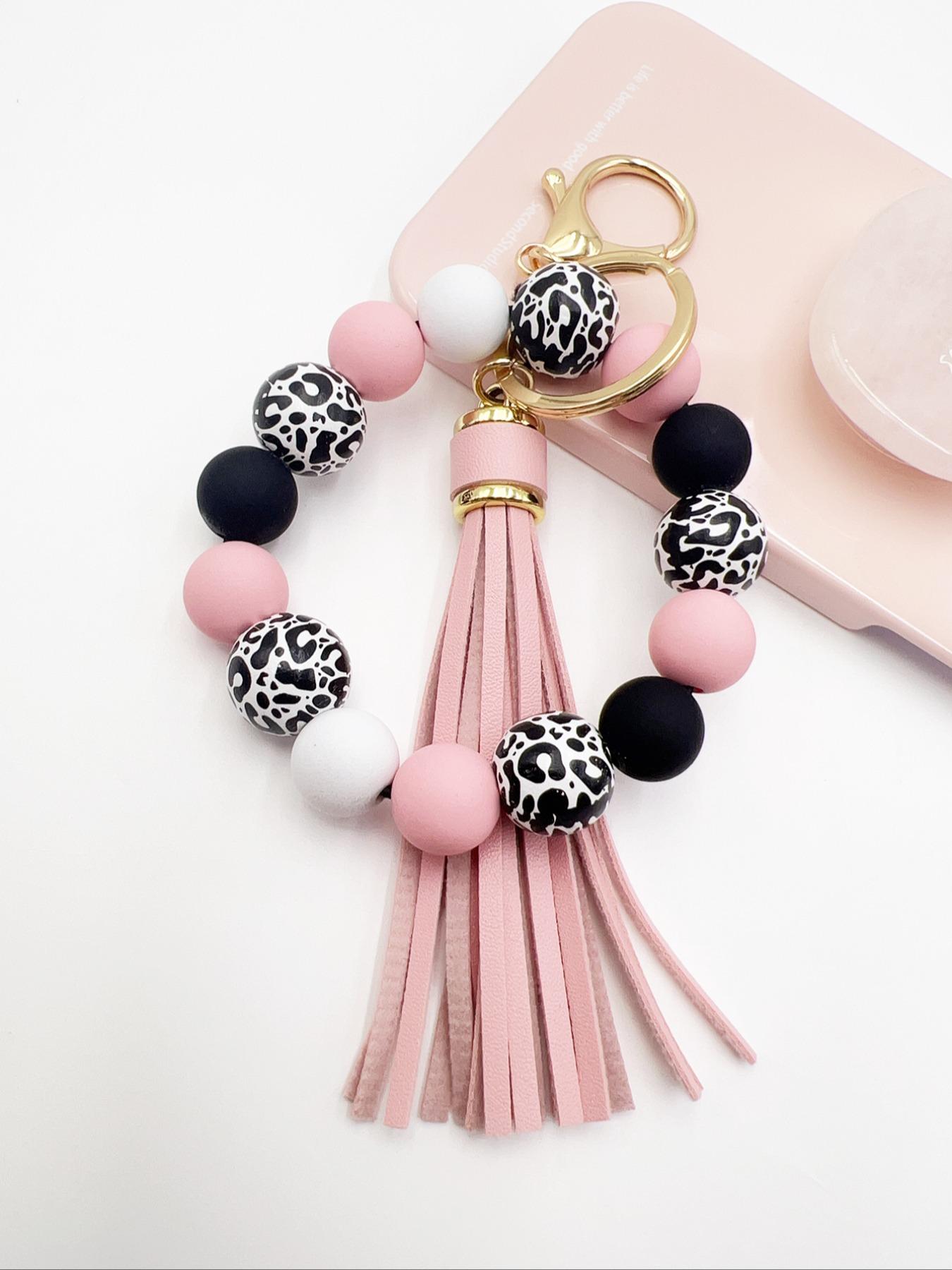 Women's Leopard Print Keychain Bracelet, Silicone Charm Pendant, Casual Style Accessory for Daily Use, Portable Anti-Loss Design