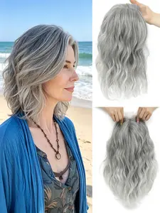 🔥Transform Thinning Hair Instantly! Silver Grey Wavy Hair Topper, Premium Kanekalon Synthetic Clip-In, Natural Volume & Soft Texture for Everyday Wear