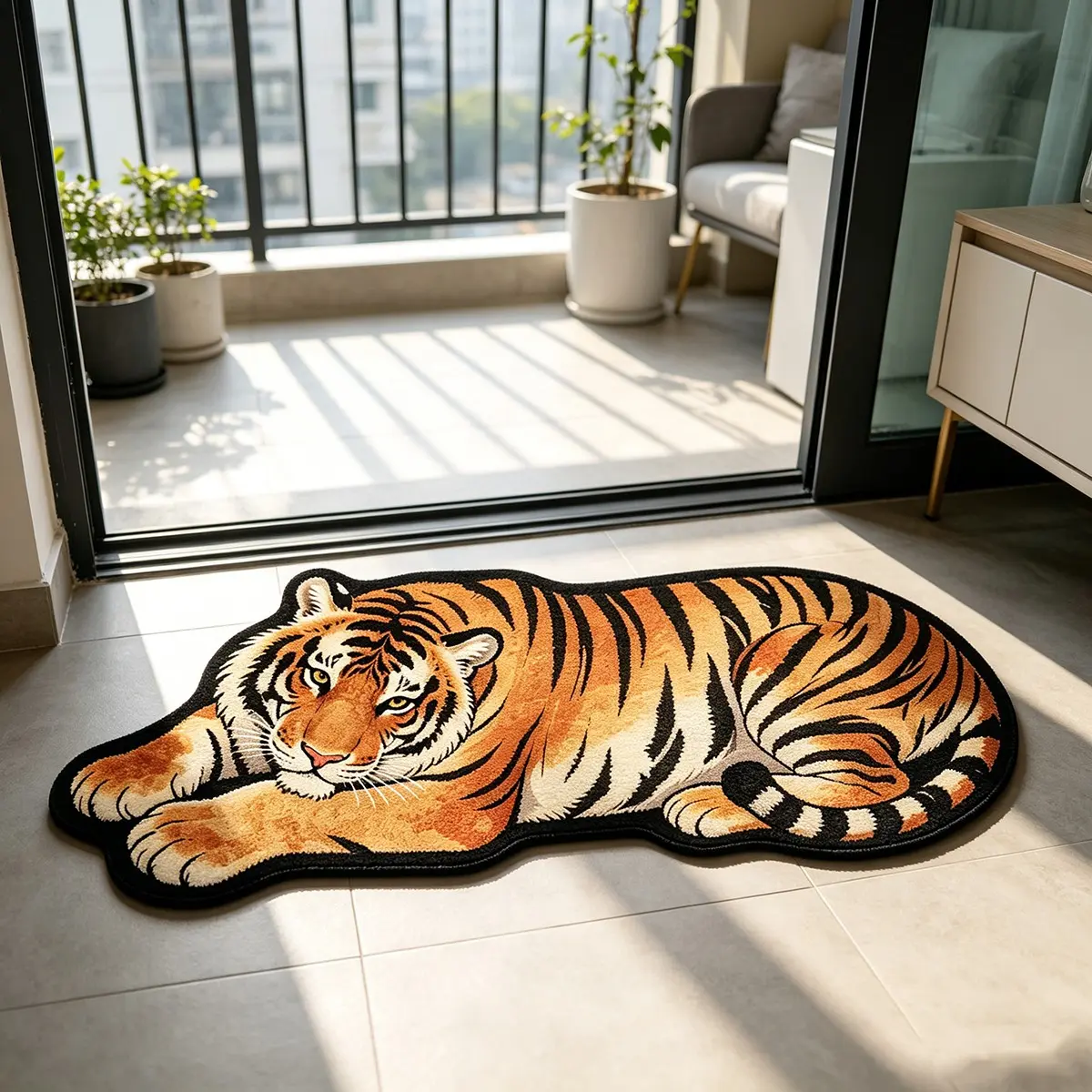 Creative Retro Tiger Shape Rug, Animal Themed Rugs, Nordic Style Soft Plush Carpet, Easy Clean, Ideal for Living Room, Bedroom, Kitchen, Hallway Decor