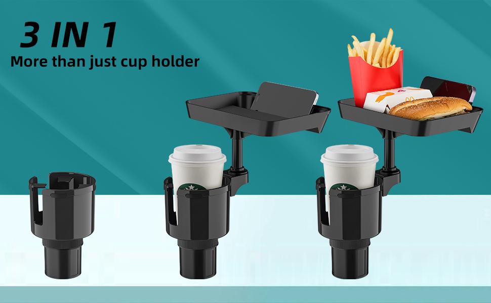 Car Cup Holder Tray, Cup Holder Expander Adapter for Car, 9.5" Car Food Tray Table for Eating, Fits Yeti, Hydro Flask 16-46 oz
