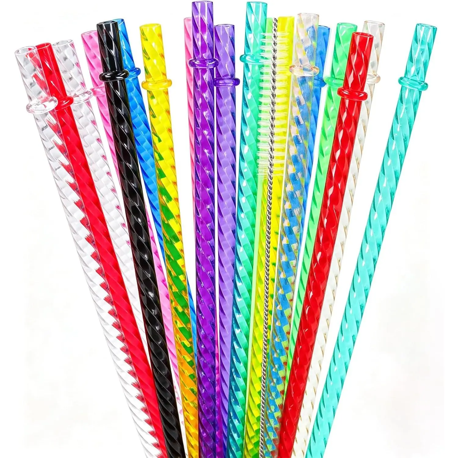 50 count  Leopard Print Plastic Drinking Straws with Cleaning Brush