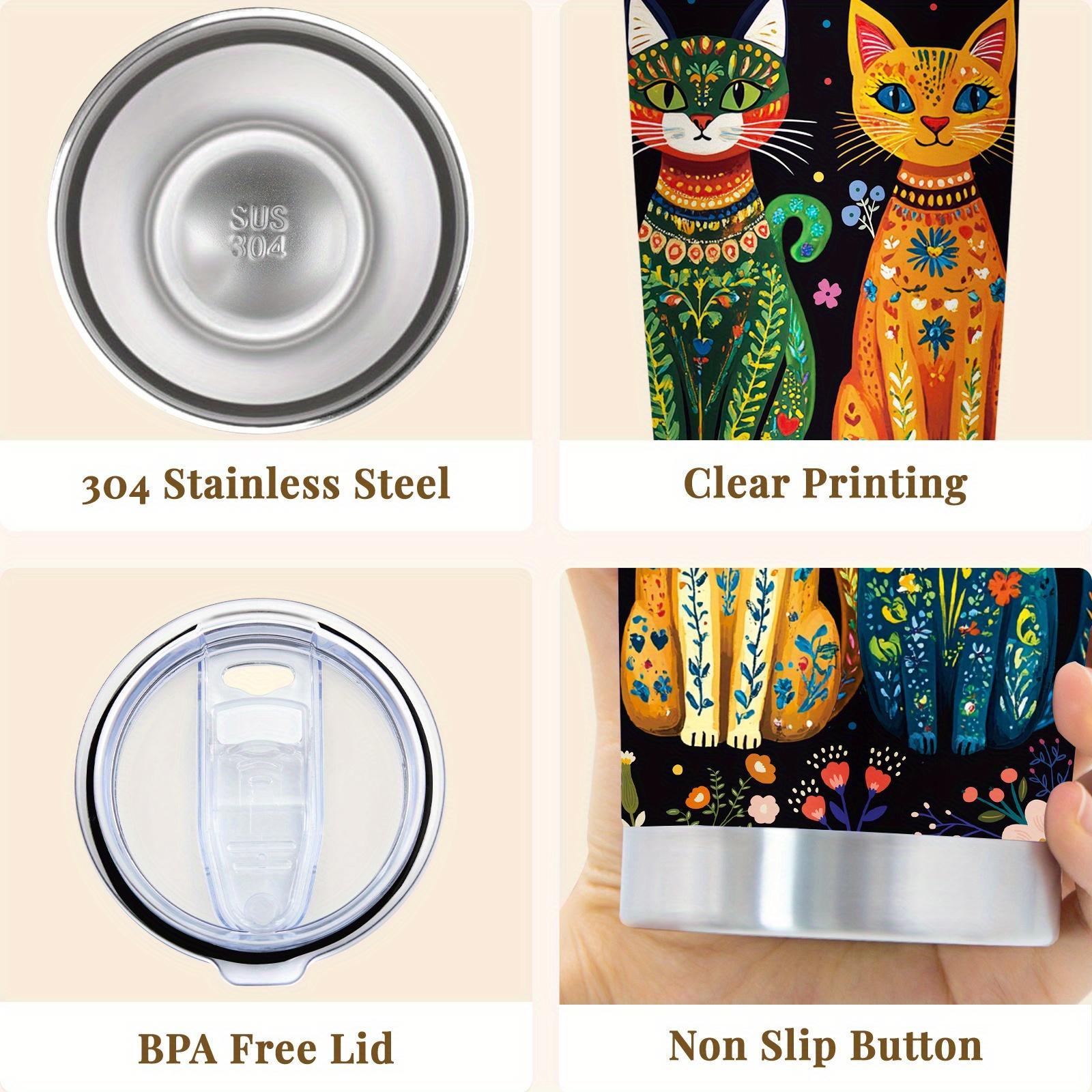 [Reusable Cat Lover Tumbler] 1pc Reusable Cat Lover Tumbler with Straw and Lid, Black and Colorblock Cat Design, Home and Outdoor Use, Holiday Gift for Men and Women. Christmas, Ideal Birthday Gift for Friends