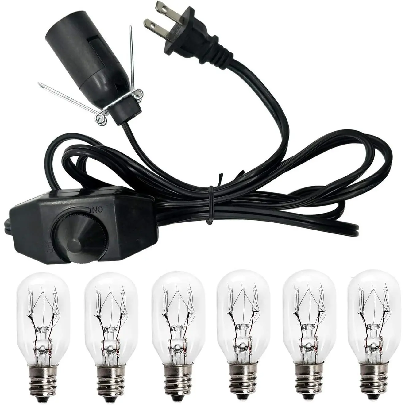 Salt Lamp Cord and Bulbs,Himalayan Salt Lamp  Cord with Dimmer , UL Listed Cord Bulb  for Salt Rock Lamp with 6 Pack 25 Watt E12 Bulbs