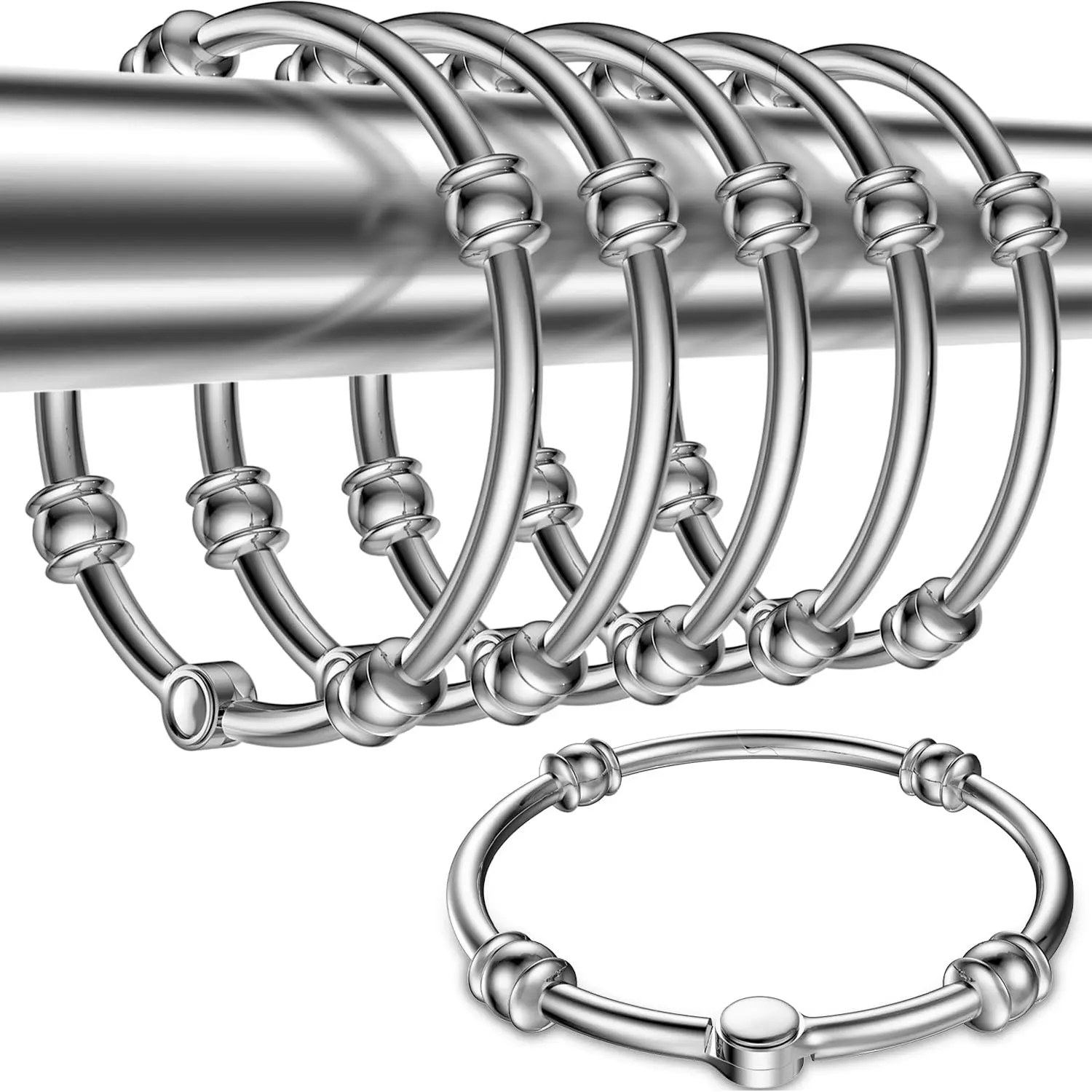Shower Curtain Hooks, Rust Proof Metal Decorative Shower Rings for Bathroom, Glide Smoothly  Shower Curtain Rod, 12 count Chrome