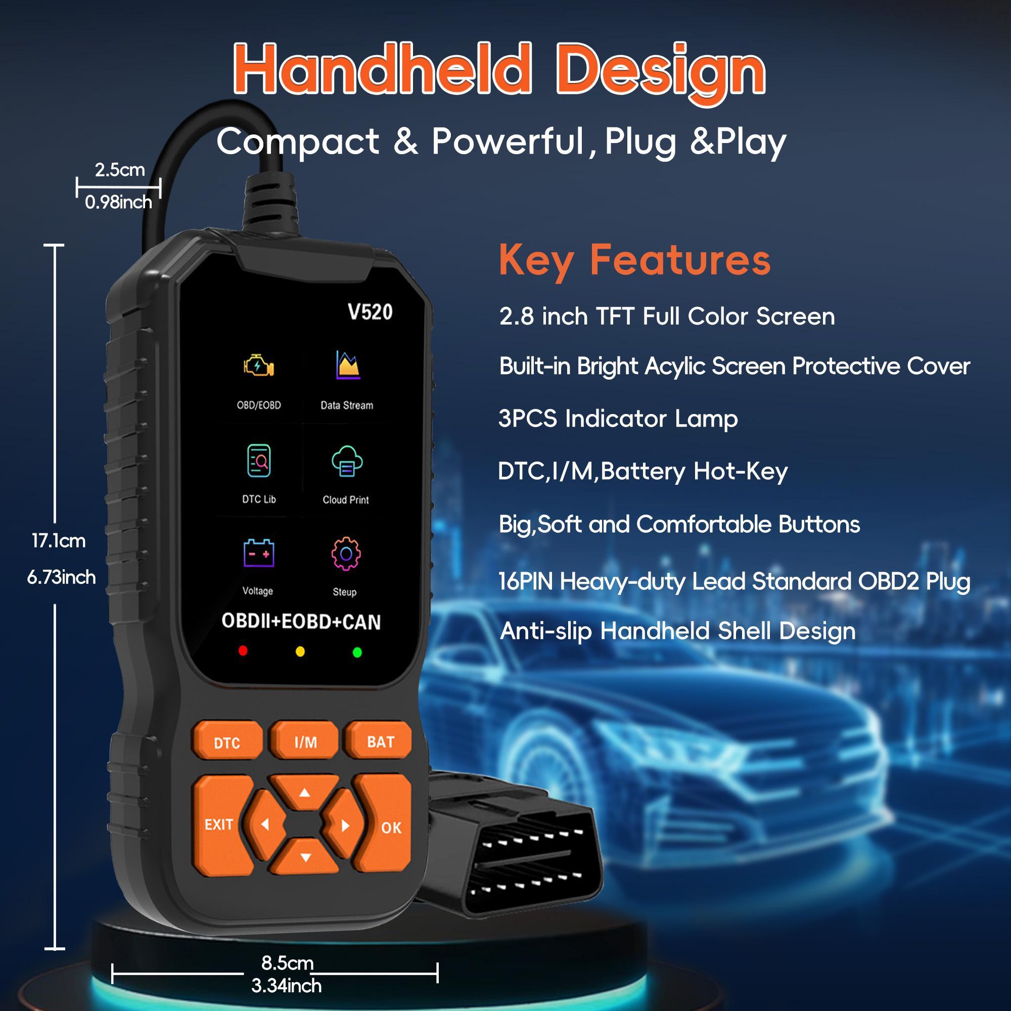 OBD2 Scanner Code Reader, Automotive Engine Fault Diagnostic Tool with Check Engine Light, Read & Erase Error Codes, Emission Monitor Status, Car Code Scanner