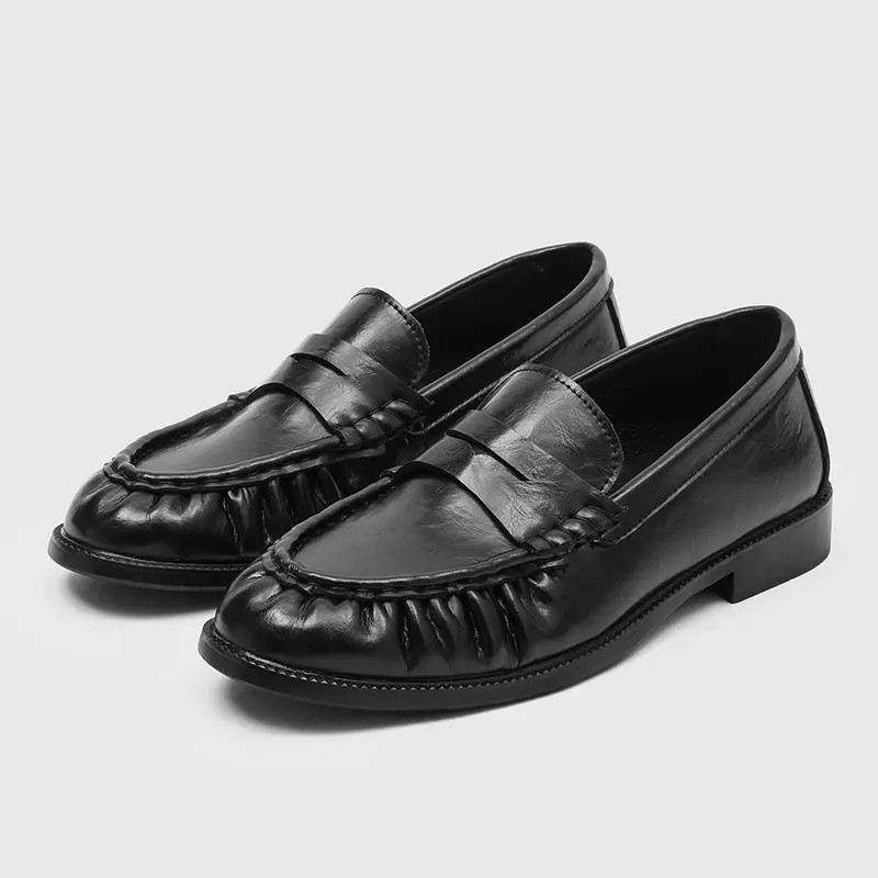 Men's Pleated Vintage Loafers, Slip-On Low-Heel Dress Shoes for Business Casual Wear, Comfortable Retro Design for Easy Walking, Walking Shoes, Flat, Footwear, Formal Loafer Shoes