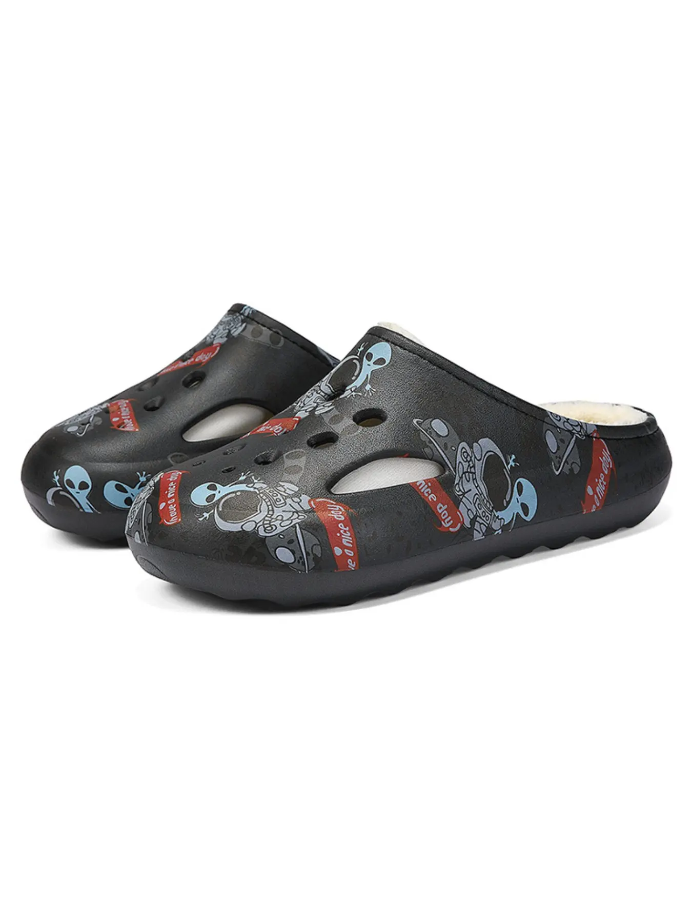 Funny Astronaut Alien Cartoon Print Slip-On Shoes, Eva Material, Breathable, Warm Lining, Non-Slip Sole, Fall Winter Casual Footwear
