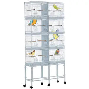66 inch Heavy Duty Bird Cage with Playstand Rolling Large Flight Birdcage for Multiple Parakeets Conures Cockatiels Smart Parrot Cage with Temperature Monitor Removable Stand Slide-Out Tray Feeders