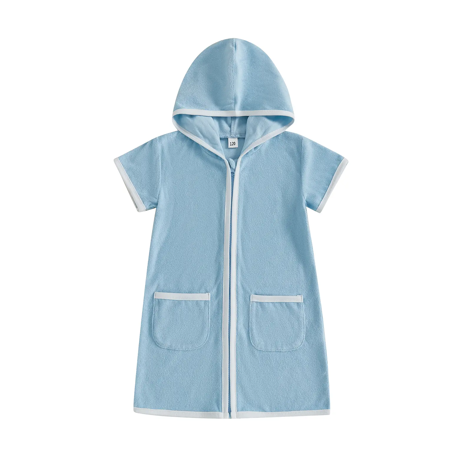Girls Boys Terry Cloth Swim Cover Up Zip Up Hooded Bathing Suit Coverup Wraps Kids Pool Beach Robe Cover-Up Kimono