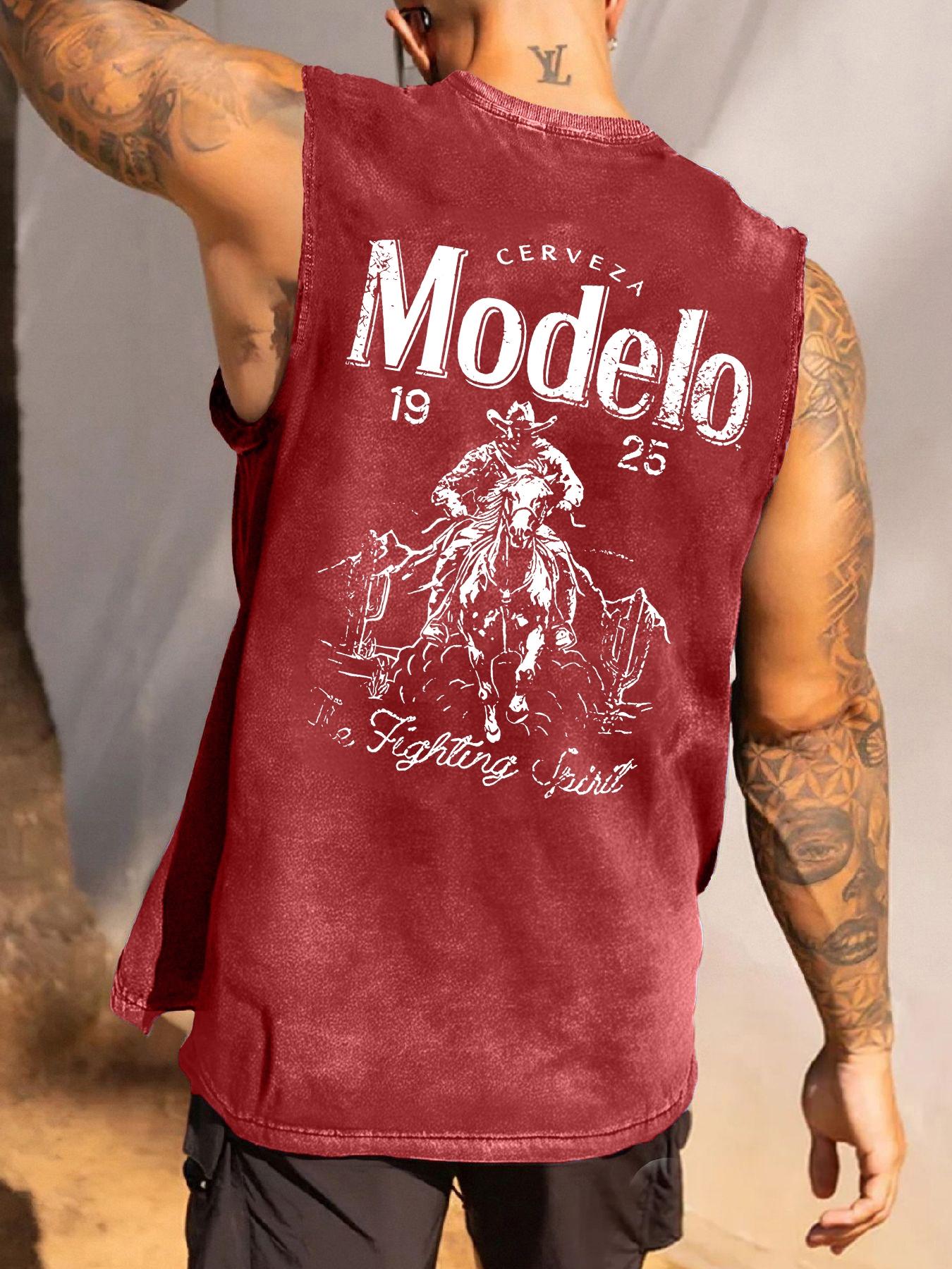 Men's Letter Print Round Neck Tank Top, Casual Tank Tops, vest top, Loose Casual Street Sleeveless Top for Daily Wear, Men's Clothes for All Seasons, Tshirt