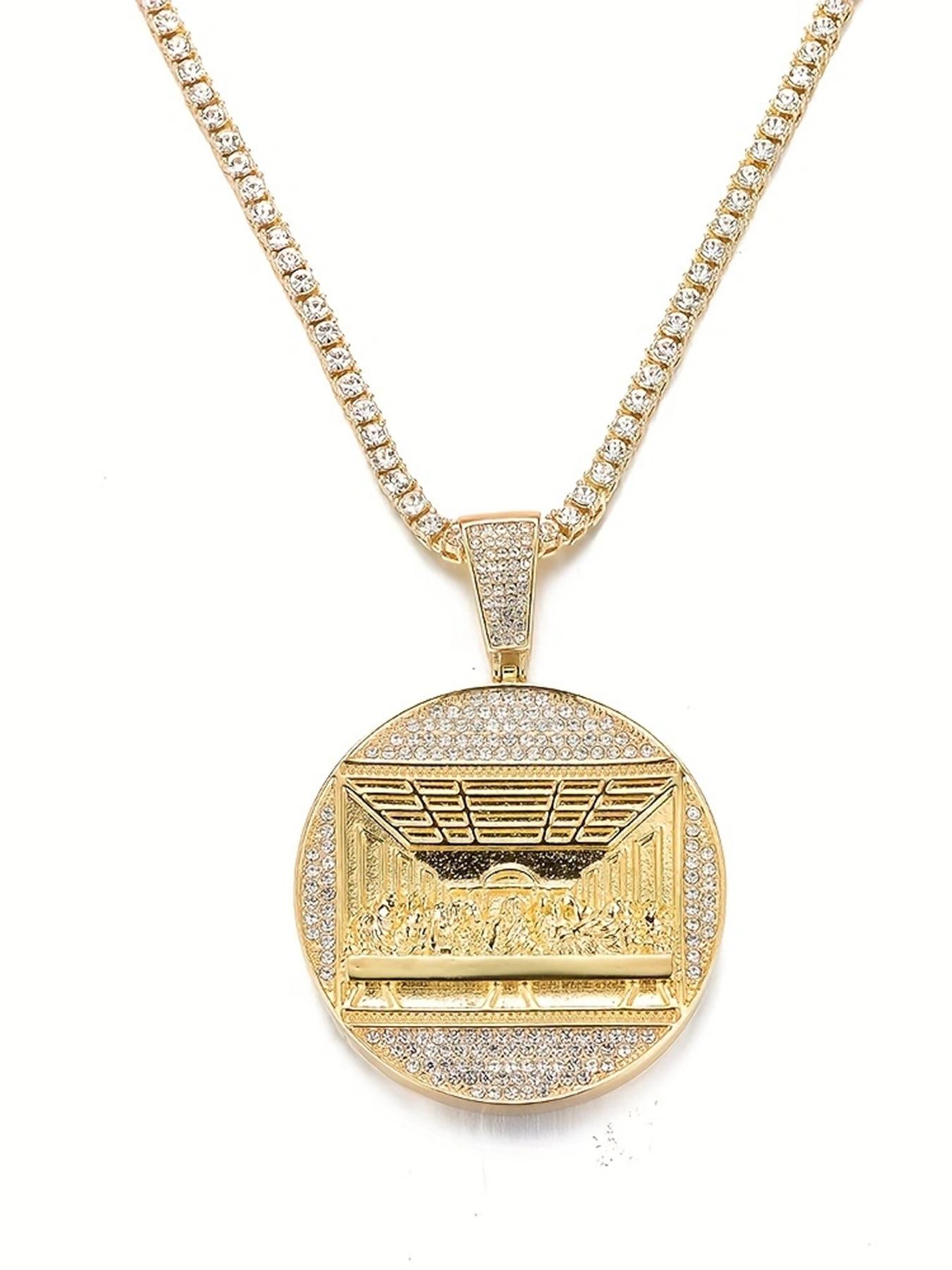 2Pcs/3Pcs Hip Hop Last Supper Pendant Big Jesus Iced Out Golden Cuban Link Design Charm Necklace Fashion for Men Gift for My Men Hip Hop Accessory