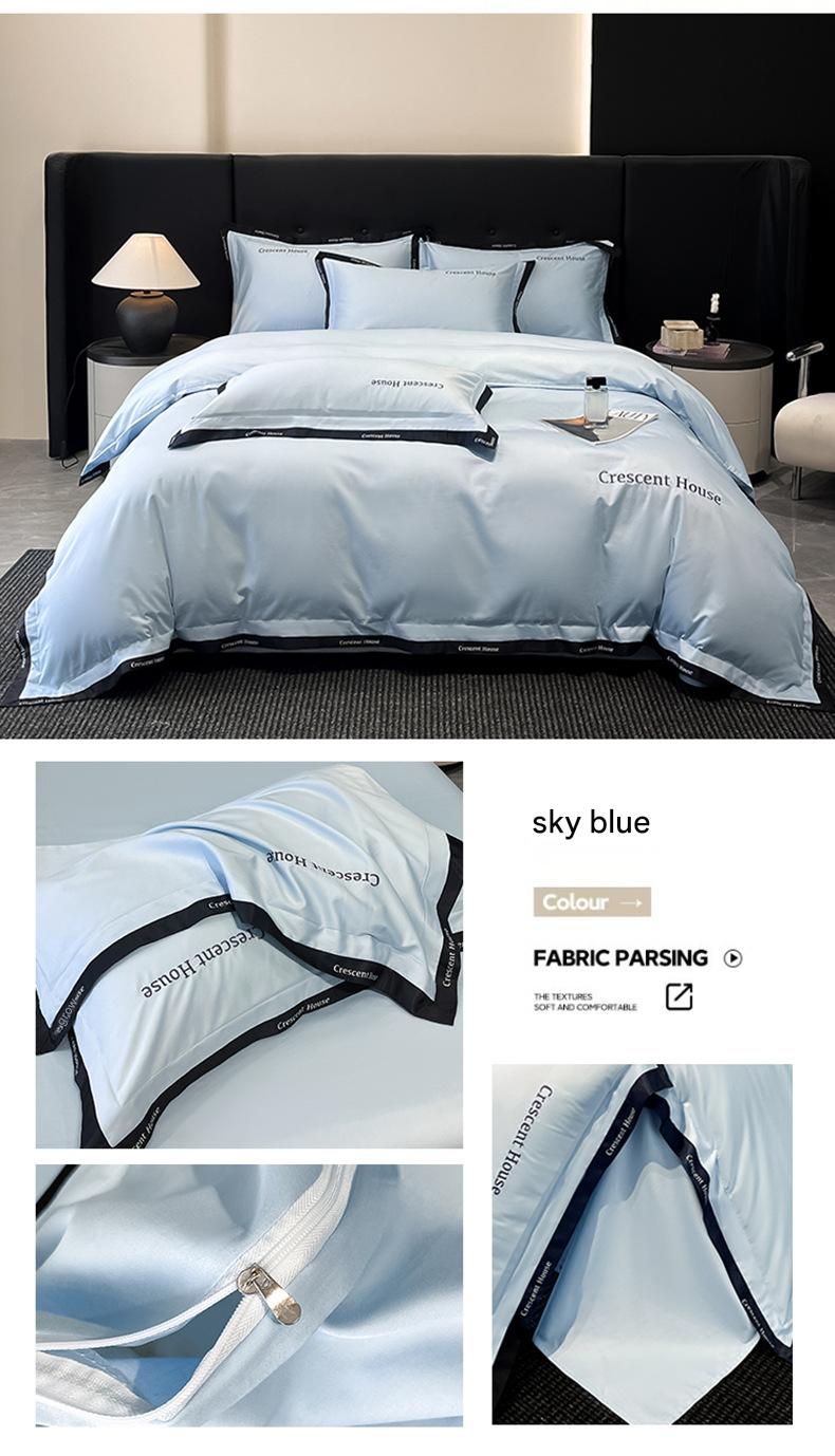New washed ice silk four-piece set, light luxury and high-end feel, embroidered bed sheet and duvet cover set for summer