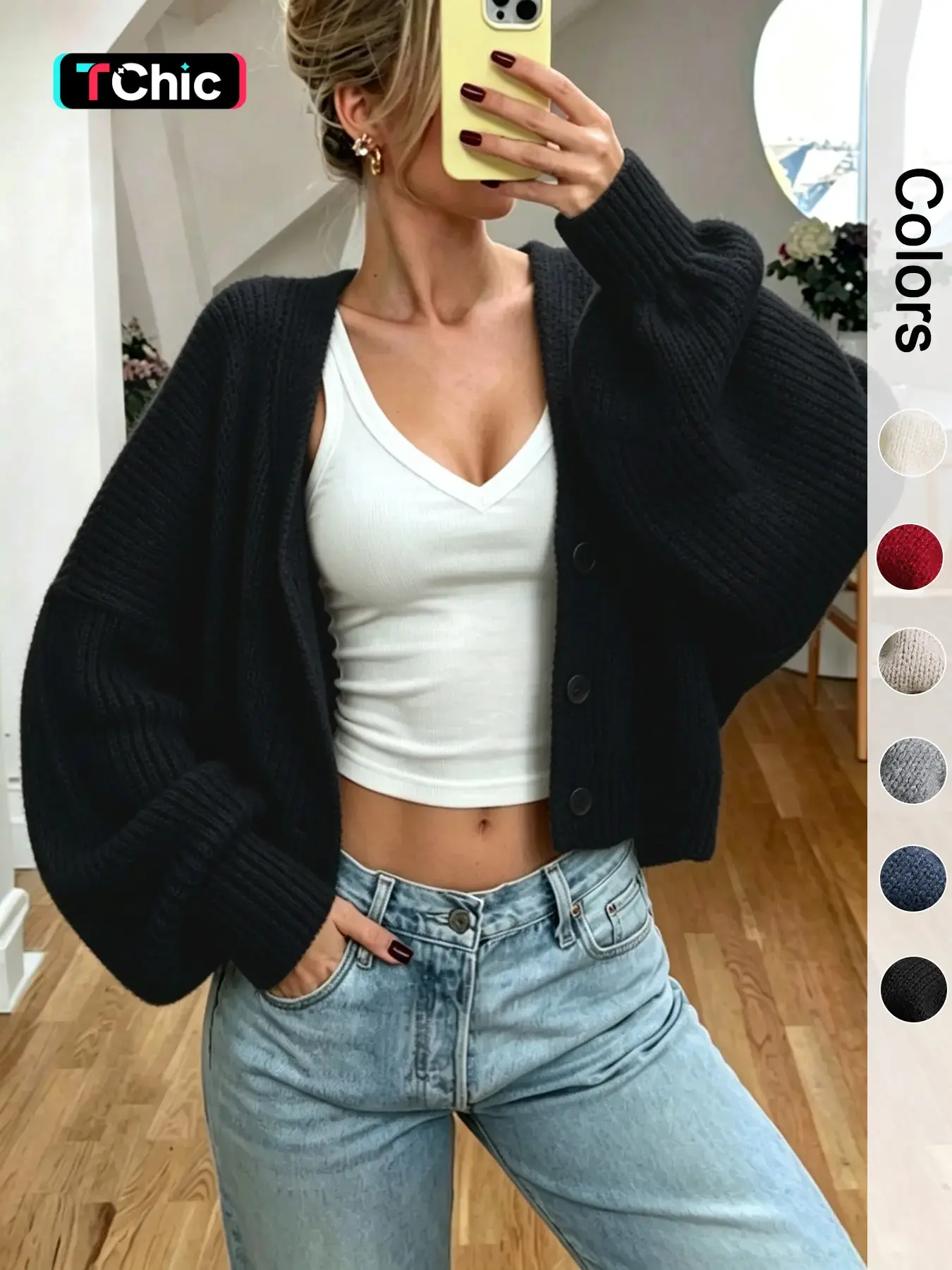 Women's Autumn Winter Knitted Sweater Cardigan, Batwing Sleeve Drop Shoulder Button Loose Fit Pullover, Casual Fashion Knitwear for Ladies