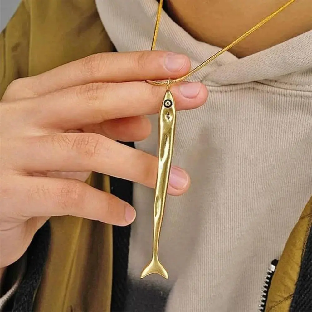 Dainty Ocean-Inspired Chain Jewelry Lightweight Stainless Steel Minimalist Waterproof Sardine Fish Fashion Pendant Necklace