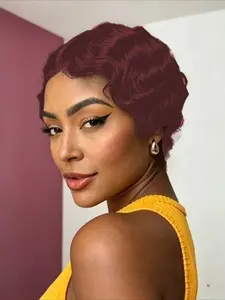 Finger Wave Wig Soft Human Hair Human Hair Wig for Women Short Ocean Wave Wig Pixie Cut Wigs for Women Full Machine Made Wig 150% Density