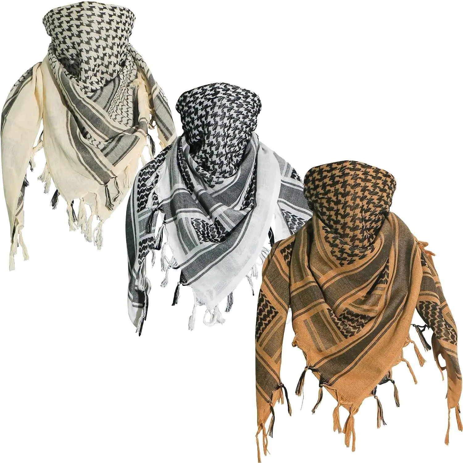 Cotton Military Shemagh Tactical Desert Scarf Arab Keffiyeh Head Neck Face Wrap for Men Women(Gift)