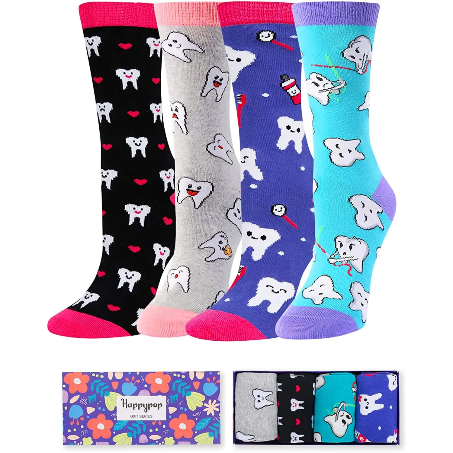 HAPPYPOP Dentist Women Dental Tooth Teeth Socks, Dental Assistant School Gifts Graduation Gifts