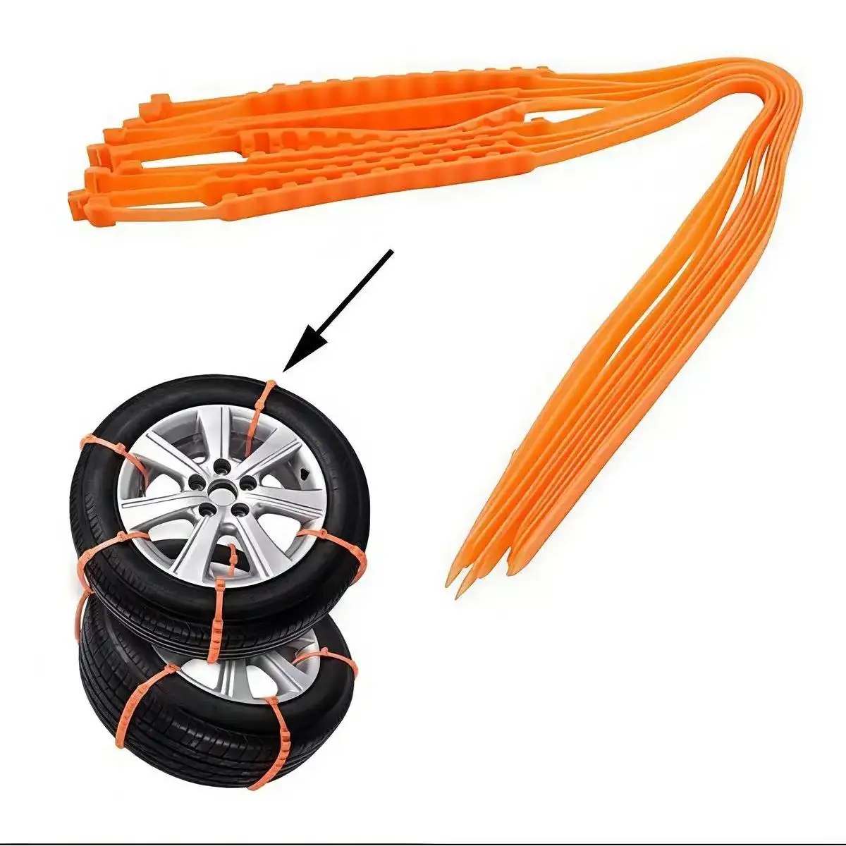 Orange Nylon Zip Tie Snow Chains Universal Fit Anti Slip Tire Traction Straps for Car Truck SUV Emergency Mud Sand Rescue Gear Easy Install Winter Driving Accessories Practical Handyman Auto Tool Gift for Men Husband Father Toolbox Gear