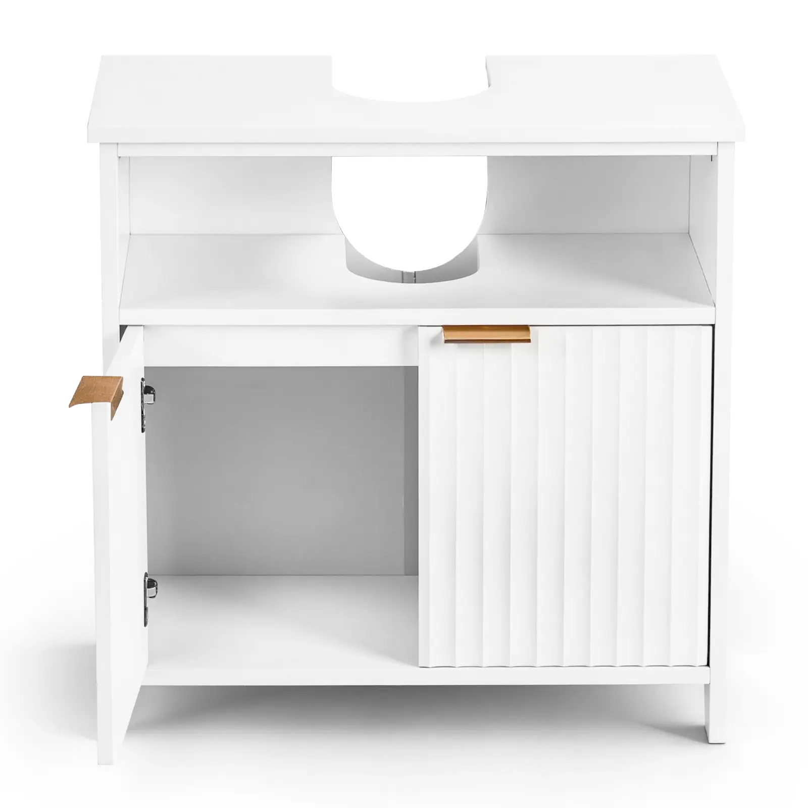 Bathroom Vanity Unit - White Melamine Veneer Particleboard, Grille Thermoformed, 2-Door, 1-Shelf, 60*30*60cm Home Organizer Storage Rack