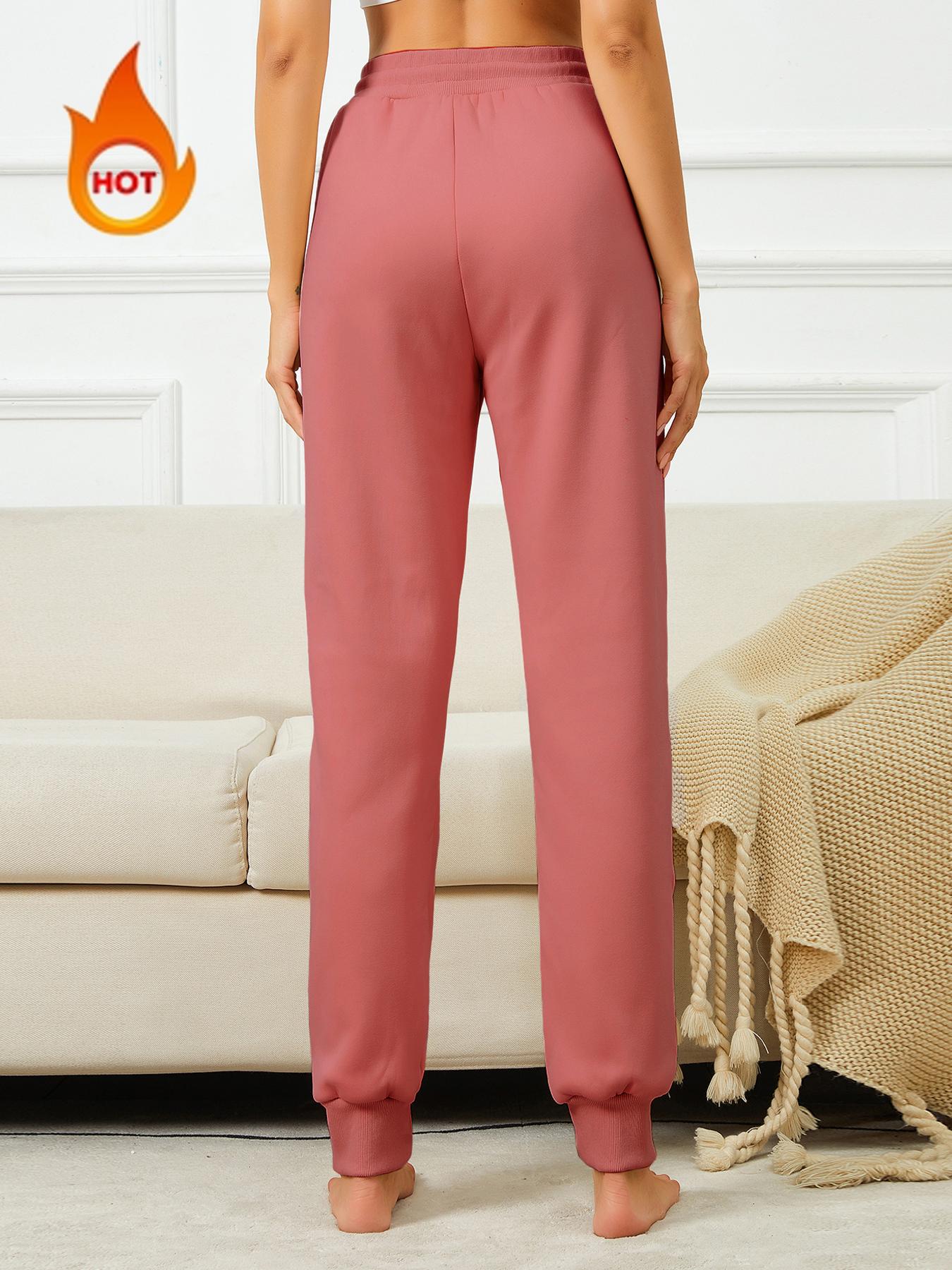 Women's Solid Adjustable Drawstring Waist Thermal Lined Sweatpants, Casual Elastic Waist Pocket Jogger Pants for Fall & Winter, Women's Trousers for Daily Wear