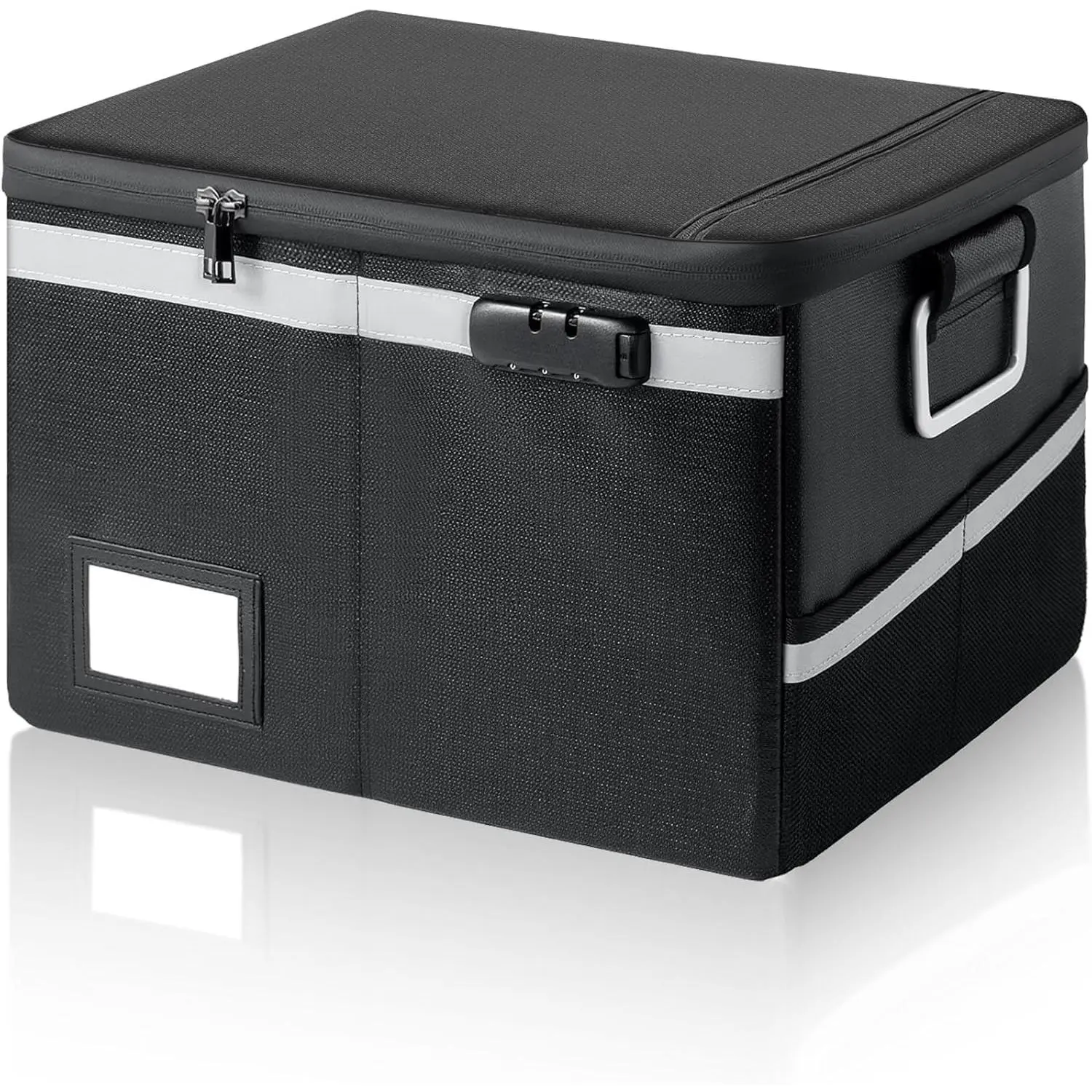 Fireproof Waterproof Lockable Collapsible Portable Hard Shell Document Box - 15.7x11.2x10.2in File Organizer for Hanging Letter Legal Folders, Home Office Safe Storage (Black)