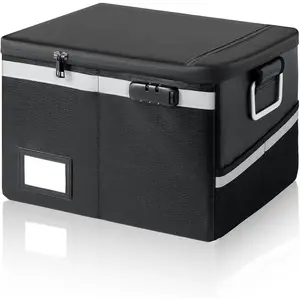 Fireproof Waterproof Lockable Collapsible Portable Hard Shell Document Box - 15.7x11.2x10.2in File Organizer for Hanging Letter Legal Folders, Home Office Safe Storage (Black)