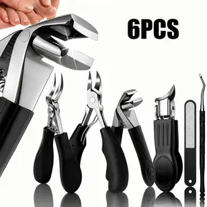 6PCS Toenail Clipper Set for Thick & Ingrown Nails, Heavy Duty Nail Clippers for Seniors, Professional Pedicure Kit, Sharp Angled Toenail Cutter, Wide Jaw Nail Clipper, Cuticle Nipper & Nail File, Stainless Steel Manicure Tools for Men & Women