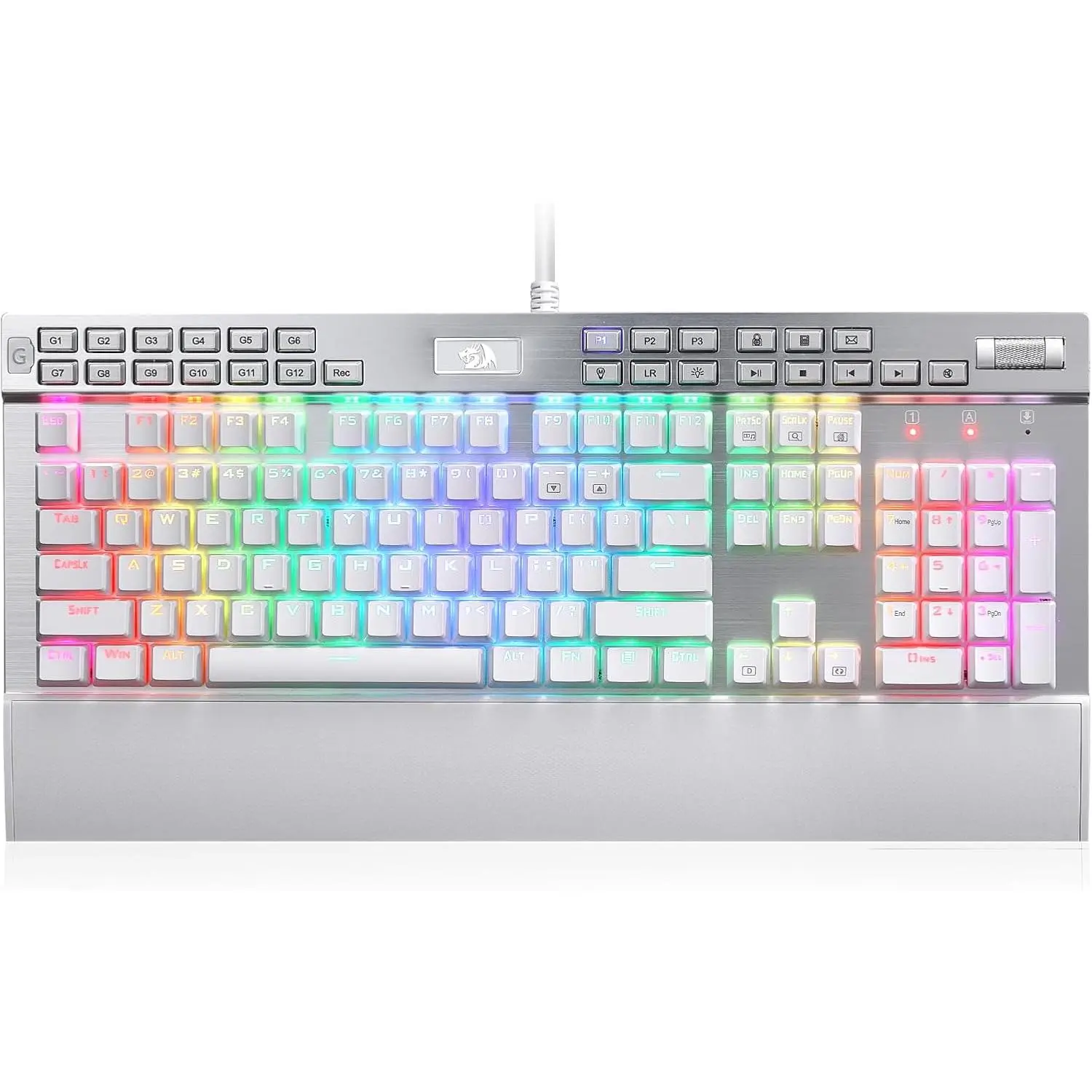 Redragon K550 RGB Gaming Keyboard, 104 Keys + 12 Macro G Keys Wired Mechanical Keyboard w/Aluminum Top Plate, Custom Clicky Purple Switch, Extra USB Port & Wrist Rest