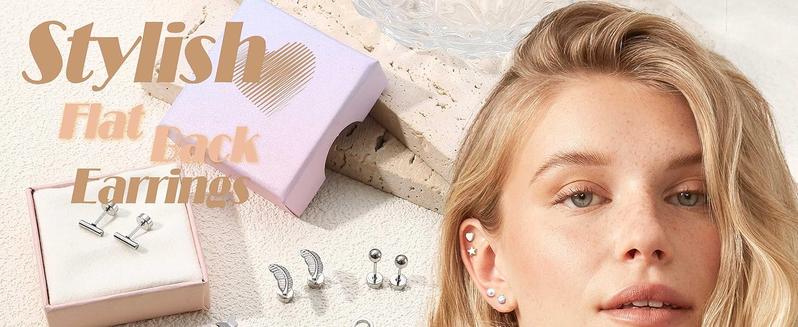 Exquisite Hypoallergenic Flat Back Stud Earrings for Women Men Surgical Stainless Steel Earrings Set for Sensitive Ears Cartilage Earring Small Flatback Studs Earrings Stacks Screw Back Earrings Piercing