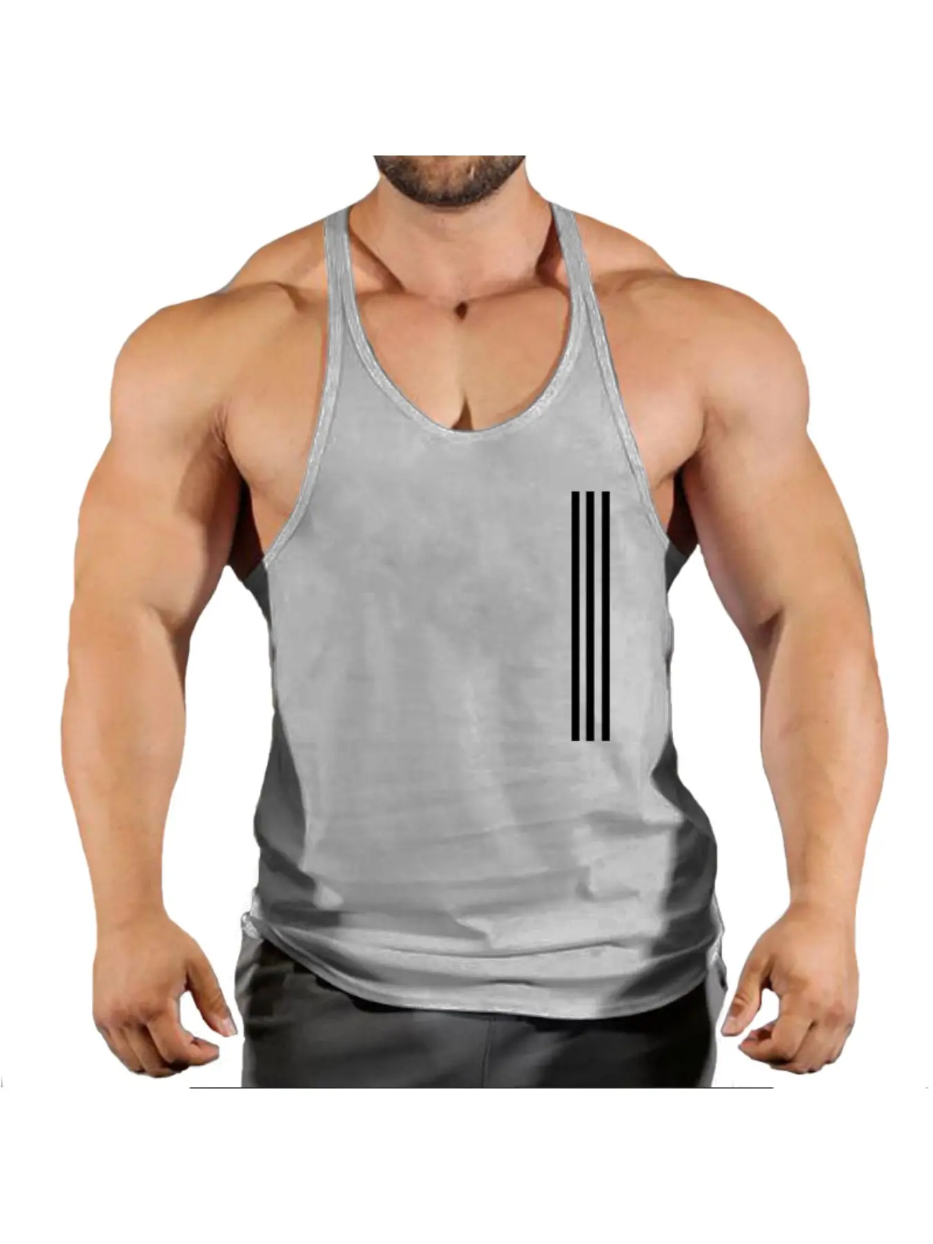 Men Vertical Side Stripe Print Stringer Tank Top Breathable Bodybuilding Gym Workout Sleeveless Fitness Vest Muscle Tanks