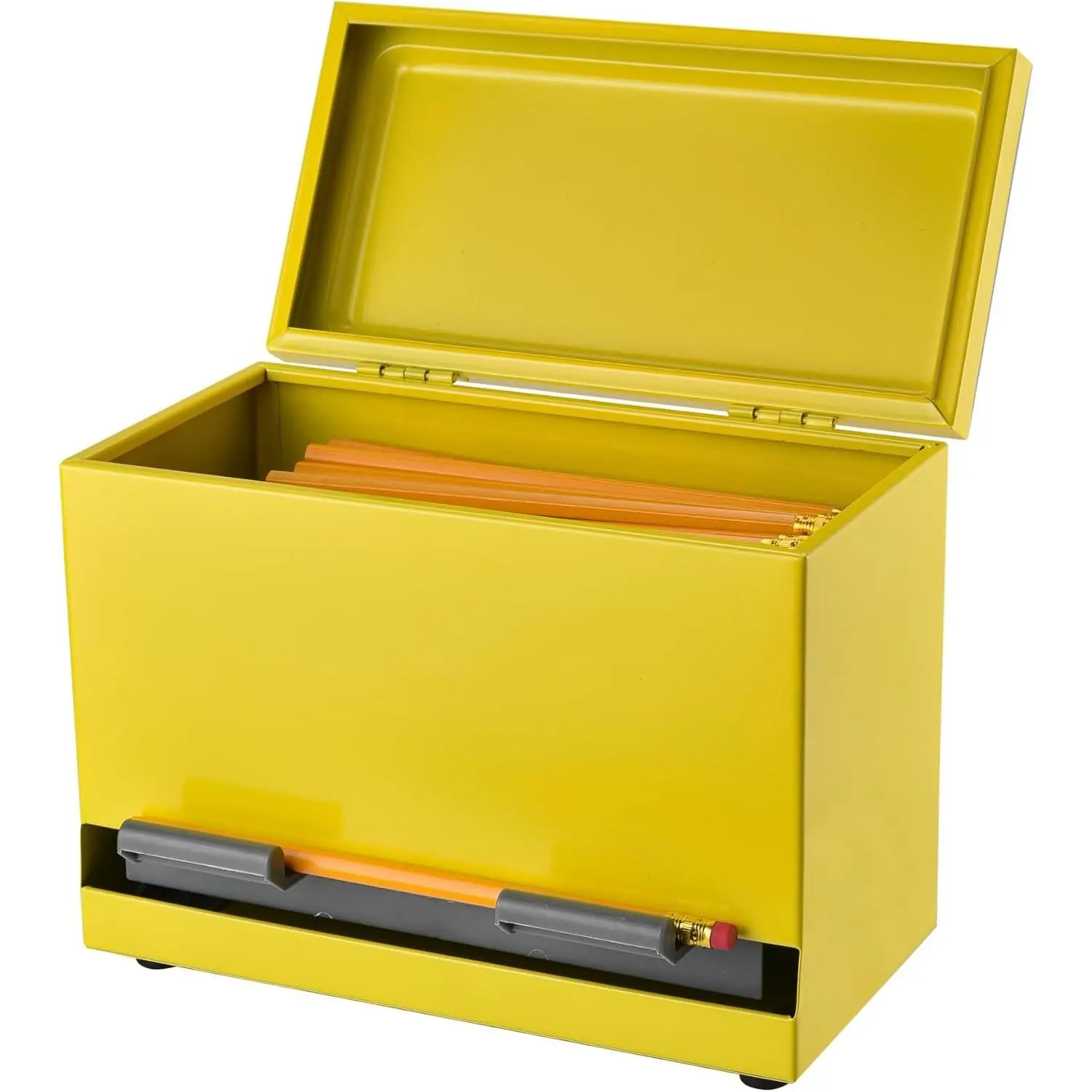 2Fold Pencil Dispenser for Classroom - Stainless Steel Bulk Pencil Holder for Desk - Includes Removable Label Stickers - Teacher Must Haves for Organization - Holds up to 200 Pencils (Yellow)