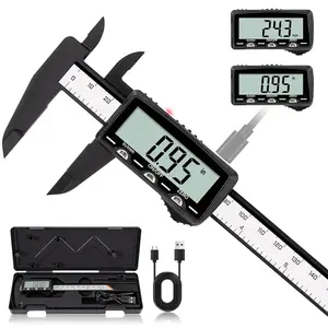 Digital caliper, rechargeable plastic caliper, equipped with a large LCD display, supports inch/millimeter conversion, comes with a protective case, automatic shutdown function, suitable for home use, watches, jewelry, DIY