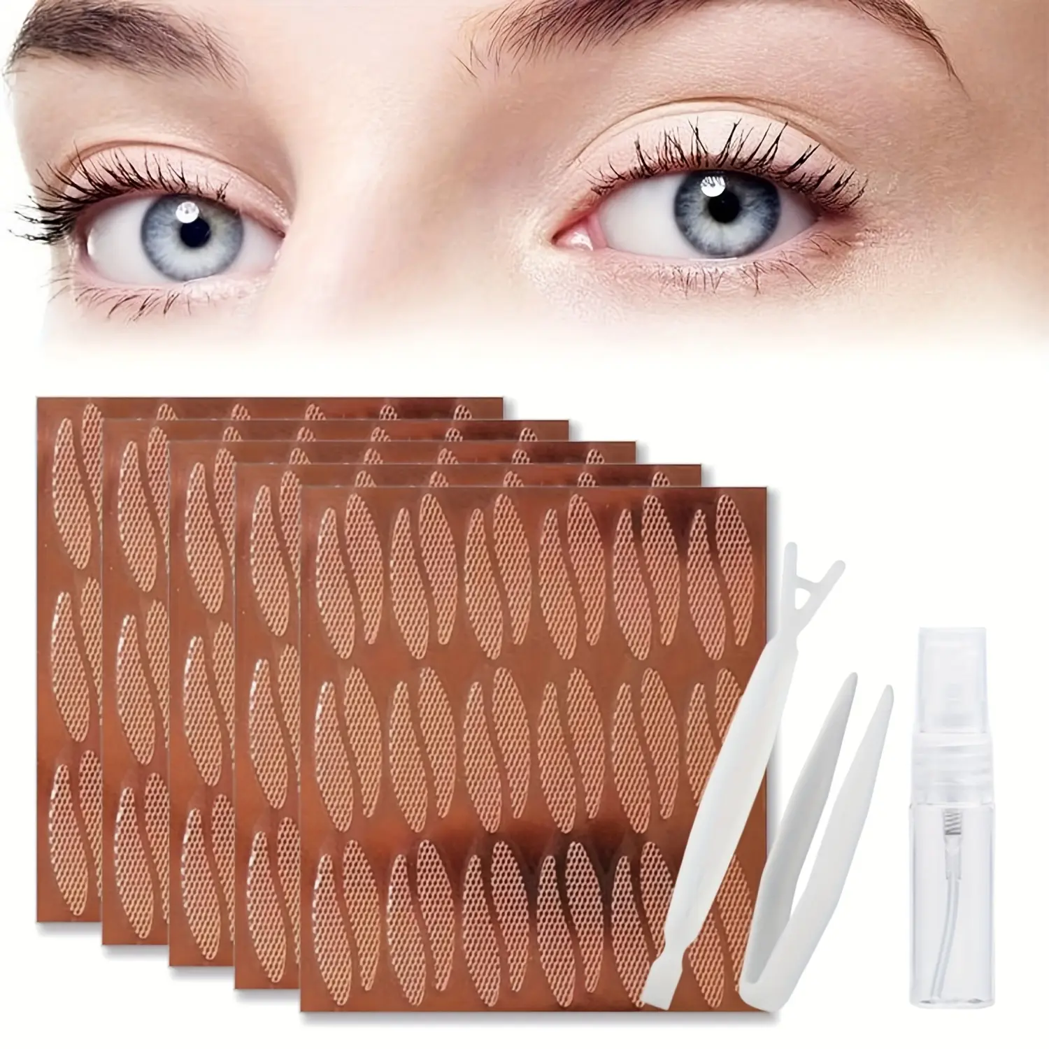 10 Invisible Double Eyelid Lifting Patches - Hypoallergenic self-adhesive tape, instant lifting effect, breathable and alcohol-free! Comes with a spoolie brush and spray bottle |     Seamless makeup accessories!