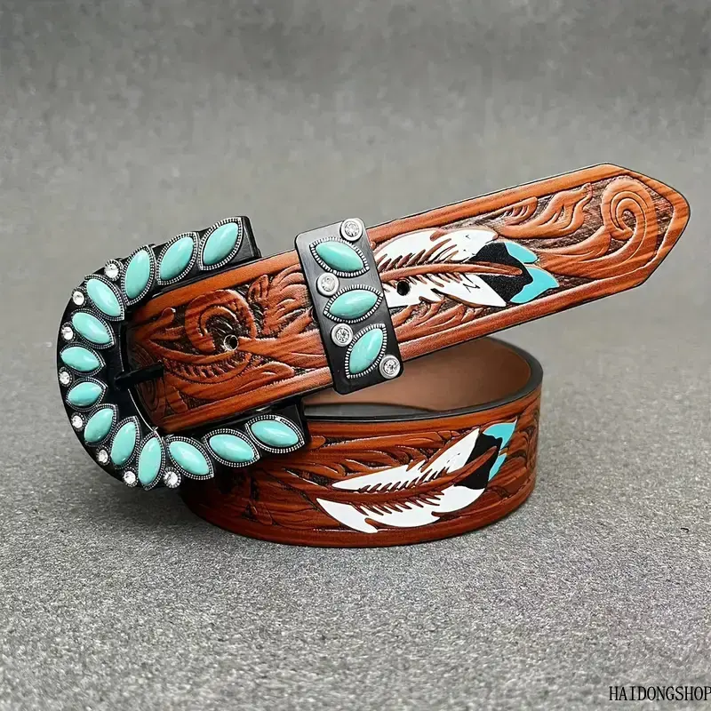 Western Cowgirl Viral Medieval Vintage Turquoise Inlaid Buckle Leather Belt For Women, Antique Southwestern Waist Strap, Renaissance Accessory For Jeans Dress Festival Daily Styling