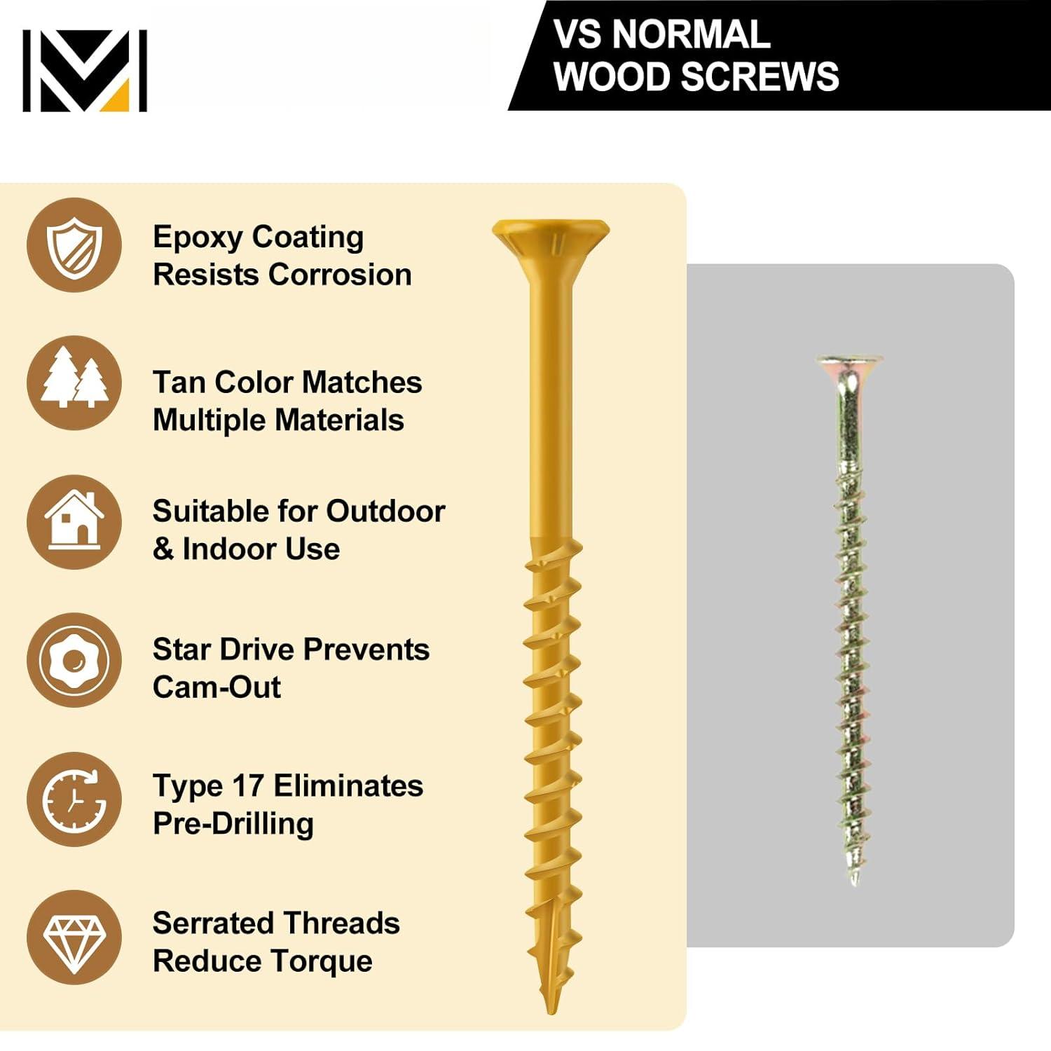 #8 x 1-1/4"  Screws (5 lb Box), Trox Flat- Exterior Deck Screws 870 count, Tan, T25  Bit Included, Can Substitute 1" Screws